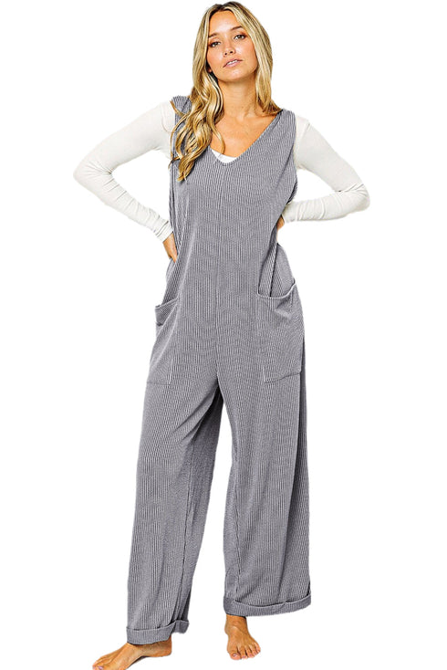 Corded Tie Straps V Neck Wide Leg Jumpsuit